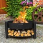 Schwarze CookKing Feuerschale Montana mit Holz und Holzlager, Ø 80 cm.