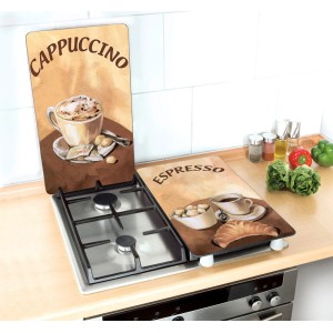 Wenko Abdeckplatten Universal Kaffee, 2er-Set für Herd: Cappuccino und Espresso Motive.