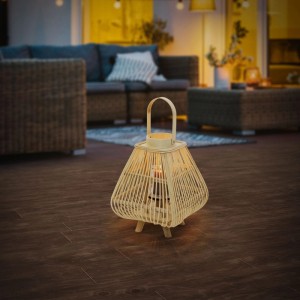 Holzfarbene Bambus Laterne (H 45,5 cm) im Boho Stil für Kerzen, geeignet für Innen und Aussen.