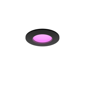 Schwarzer Philips Hue Einbauspot Slim, 9 cm, mit farbigem Licht.
