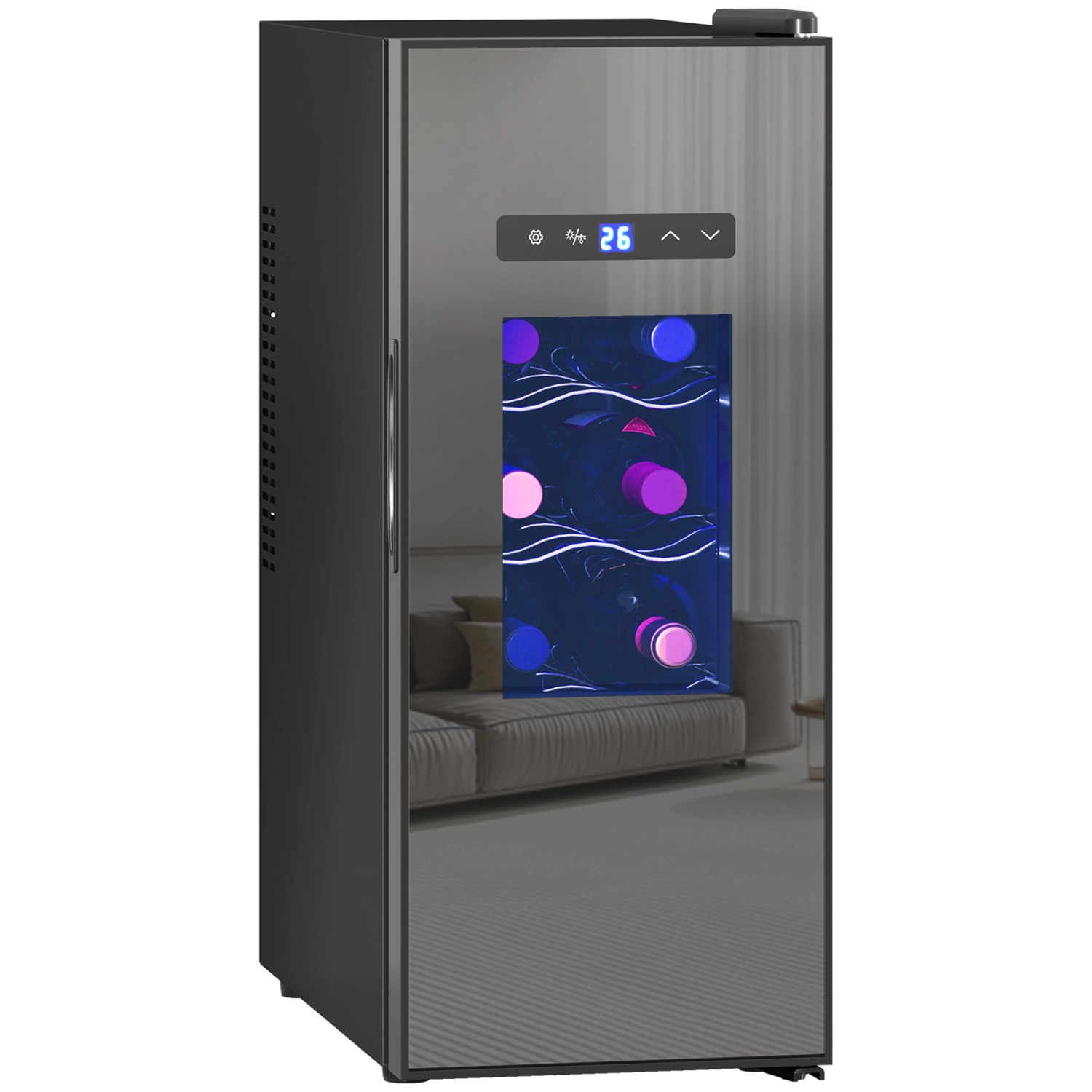 HOMCOM Weinkühlschrank Metall Hartglas Schwarz 51,5L x 26,5B x 65H cm