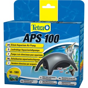 Verpackung der Tetra Aquarienluftpumpe APS 100, geeignet für Aquarien von 50-100l.