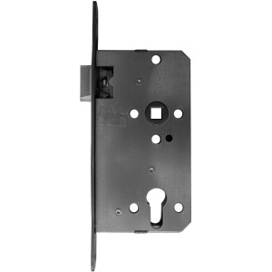 Korridorschloss, gefälzt, DIN rechts, silber lackiert, für Profilzylinder.