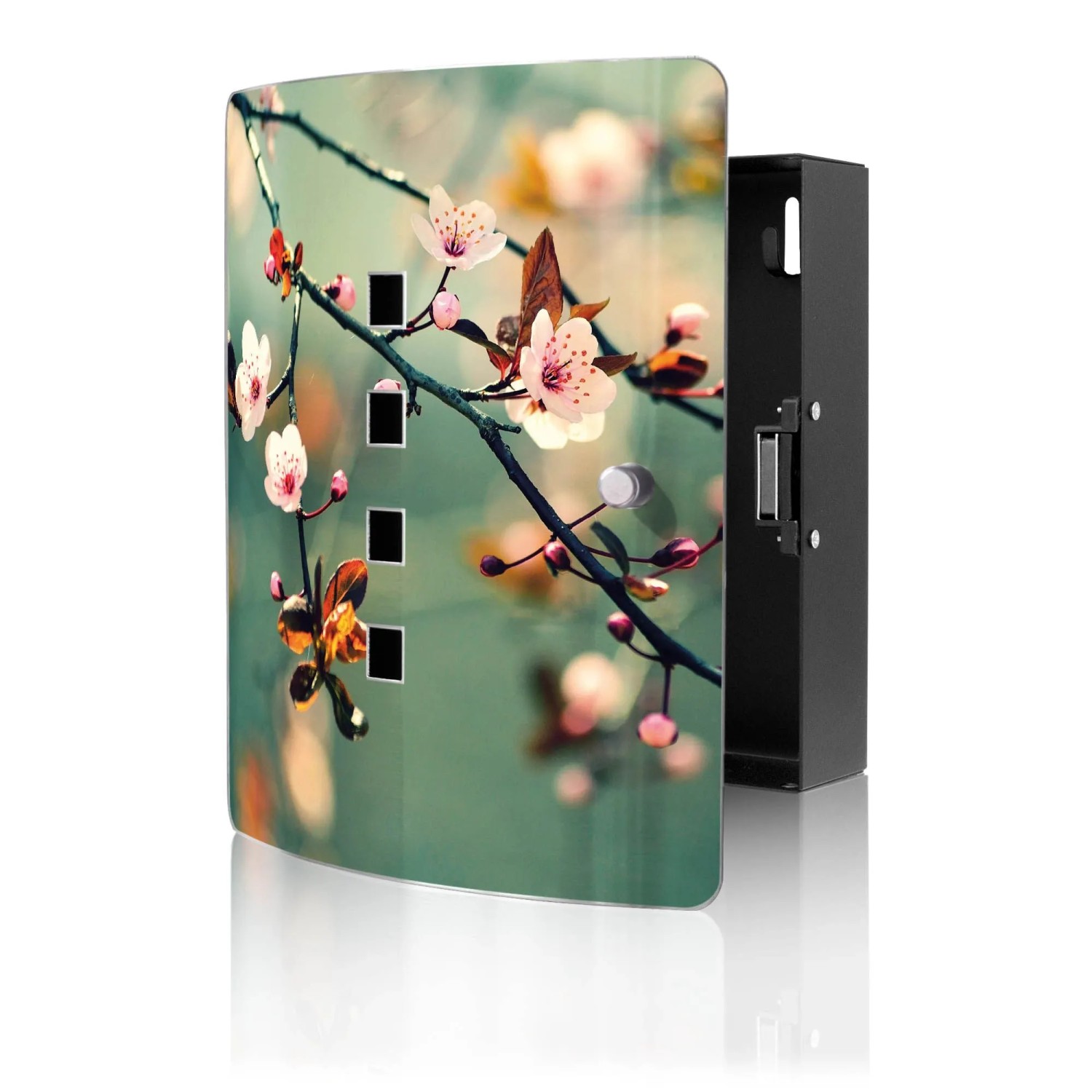 Banjado Design Schlüsselkasten Aus Edelstahl Für 10 Schlüssel 24x21,5x7cm Mit Magnetverschluss Motiv Japankirsche