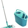 Leifheit Clean Twist M Ergo Bodenwischer-Set mit Eimer und Schleuder in Türkis und Grau.