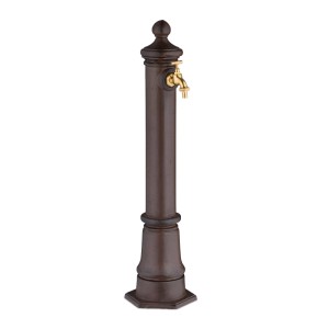 Relaxdays Standbrunnen Aluminiumguss Braun Antik mit Goldenem Wasserhahn 80 cm x 18 cm x 20,5 cm 4,9 kg