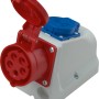 CEE Kombi-Wandsteckdose, 5-polig, IP44, 16 A, rot, grau und blau.