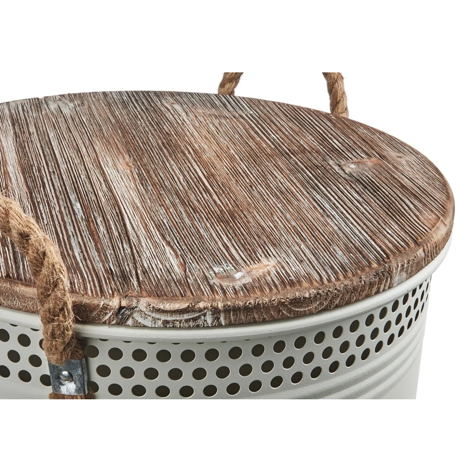 Kobolo Wäschekorb Korb HOME Gr L  40x52 cm Metall Holz mit Deckel Griffe_4