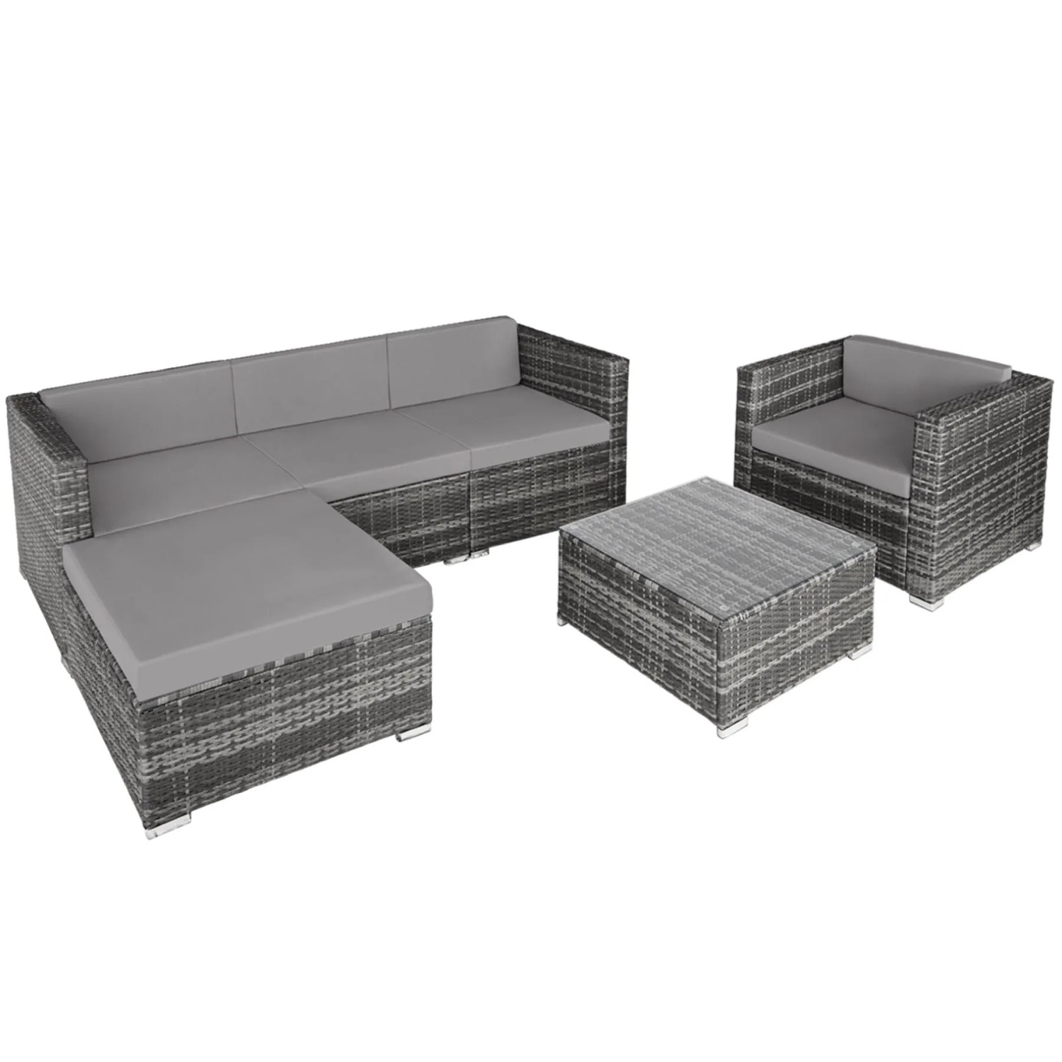 Tectake Rattan Lounge Milano Für 4 Bis 5 Personen Widerstandsfähig  66 x 76 x 65 cm Grau