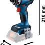 Bosch Professional GSR 18 V-90 FC Akku-Bohrschrauber mit FlexiClick System und Maßangaben.