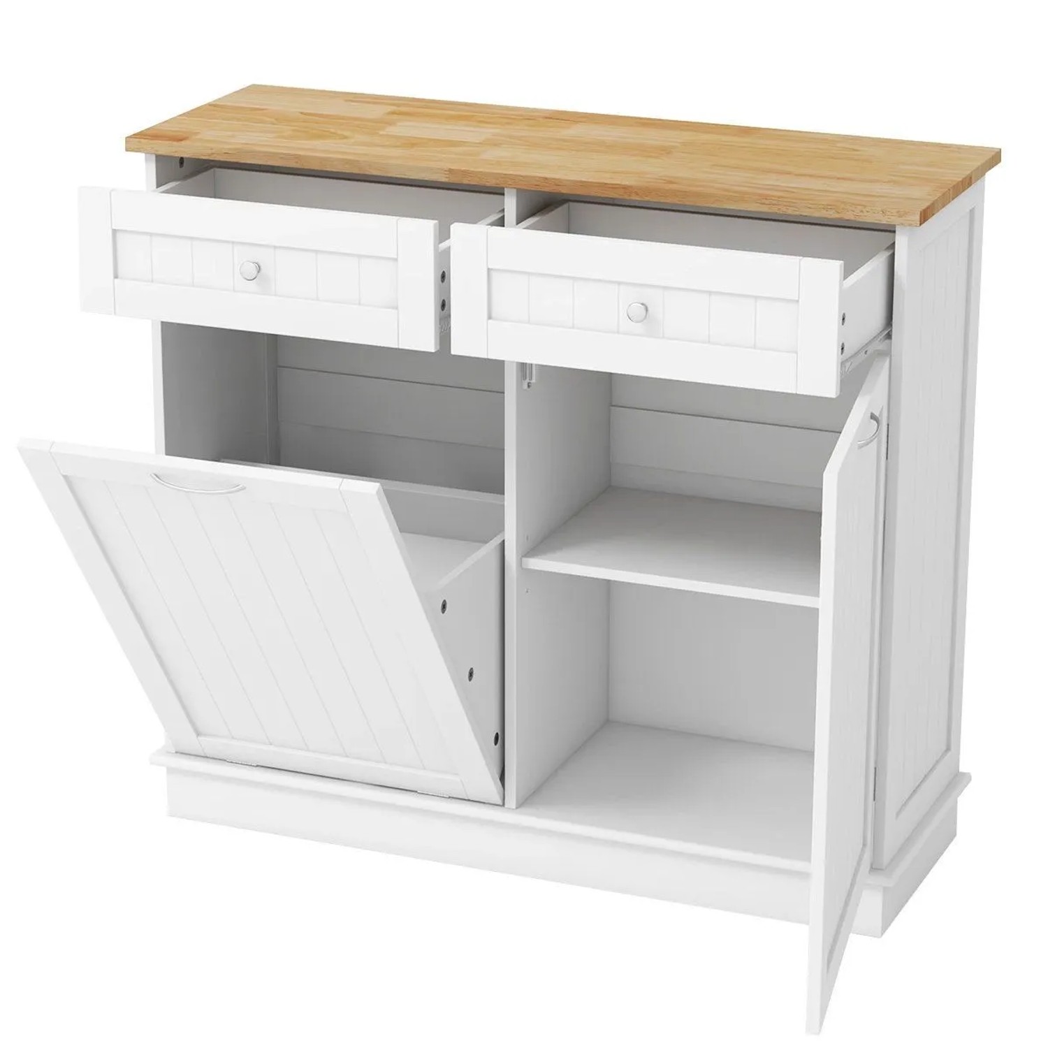 Costway Kommode für Mülleimer Schrank für Küche Ohne Mülleimer Weiß