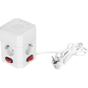 Weißer 4-fach Steckdosenwürfel mit Lautsprecher und Schalter, Kabel