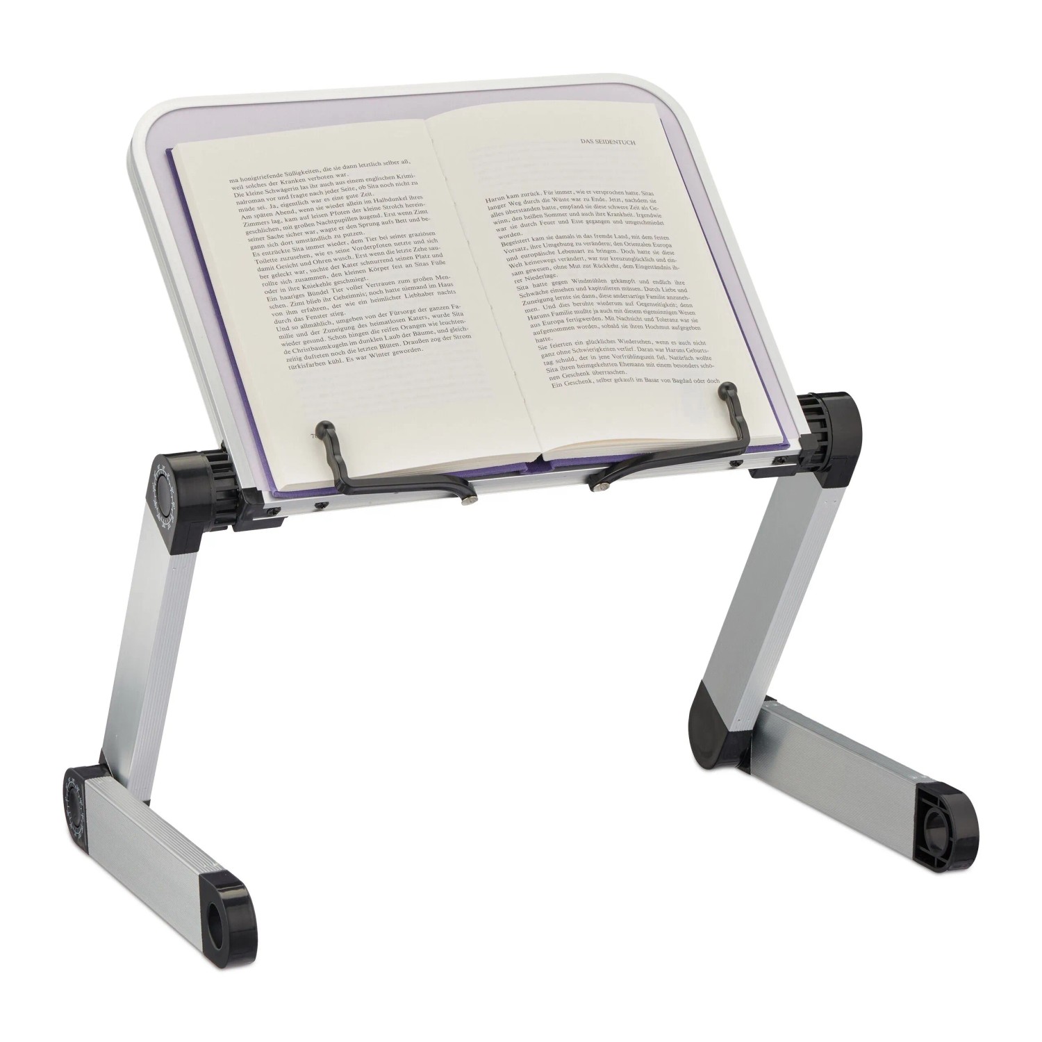 Relaxdays Buchständer MDF Aluminium Kunststoff Weiß Silber Schwarz Höhenverstellbar 39 cm x 27 cm x 0,6 kg