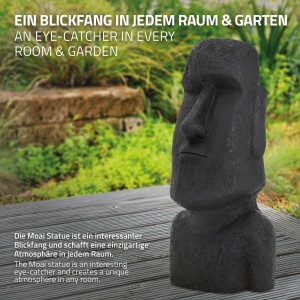 Anthrazitfarbene Moai Figur Rapa Nui (78cm) aus Steinguss für Garten & Deko.