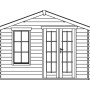 Illustration: Skan Holz Gartenhaus Langesund 1, 340x250 cm, Naturholz mit Fenster und Doppeltür.
