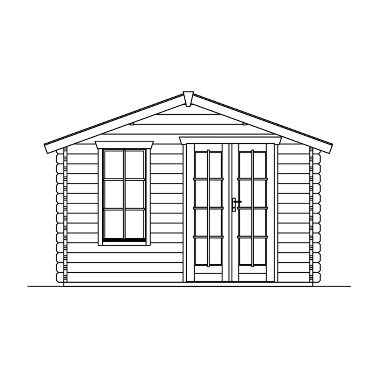 Illustration: Skan Holz Gartenhaus Langesund 1, 340x250 cm, Naturholz mit Fenster und Doppeltür.