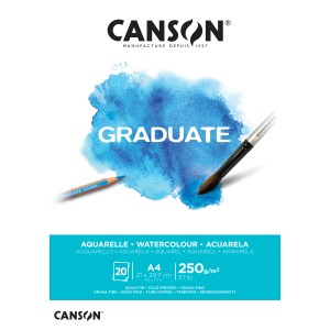 CANSON Graduate Aquarellblock A4, 20 Blatt, feine Körnung, mit Pinsel und Stift.