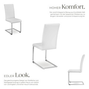 Weißer Tectake Schwingstuhl Bettina mit gepolstertem Kunstlederbezug und hoher Rückenlehne. Modernes Design, Stahlgestell.