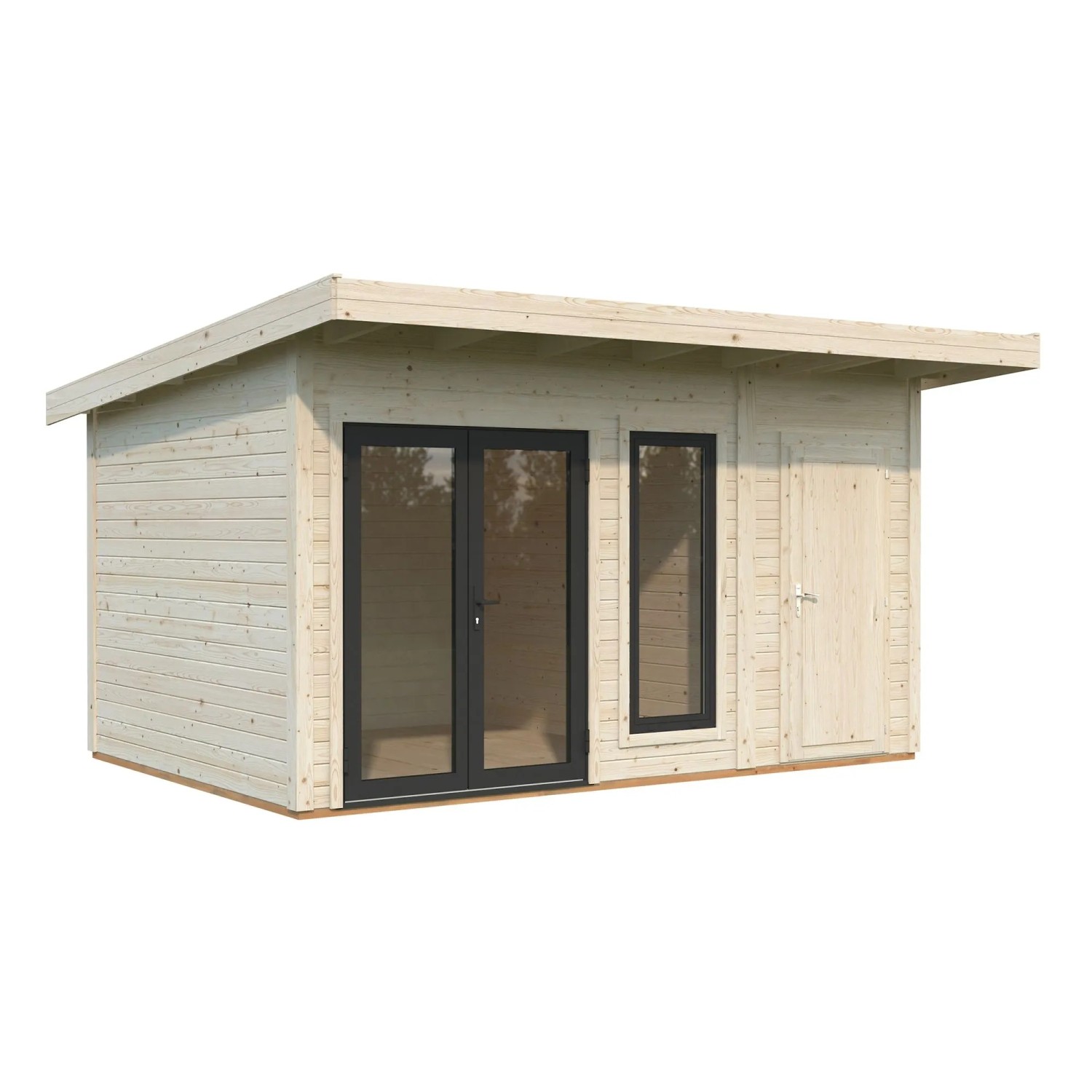 Palmako Holz-Gartenhaus mit Pultdach, unbehandelt, 436x300 cm, 12,4 m² Grundfläche.