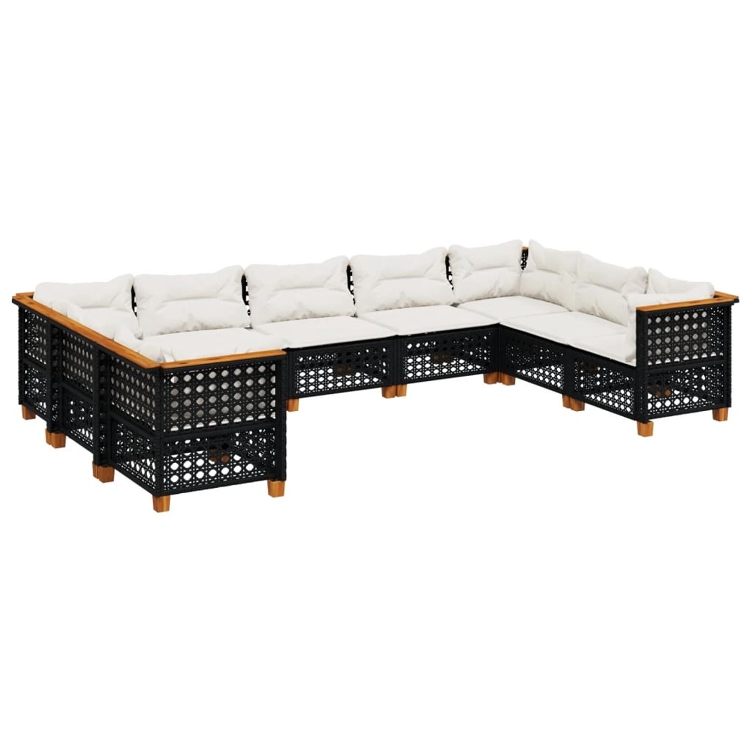 vidaXL 9-Tlg Garten-Sofagarnitur mit Kissen Schwarz Poly Rattan 3261980
