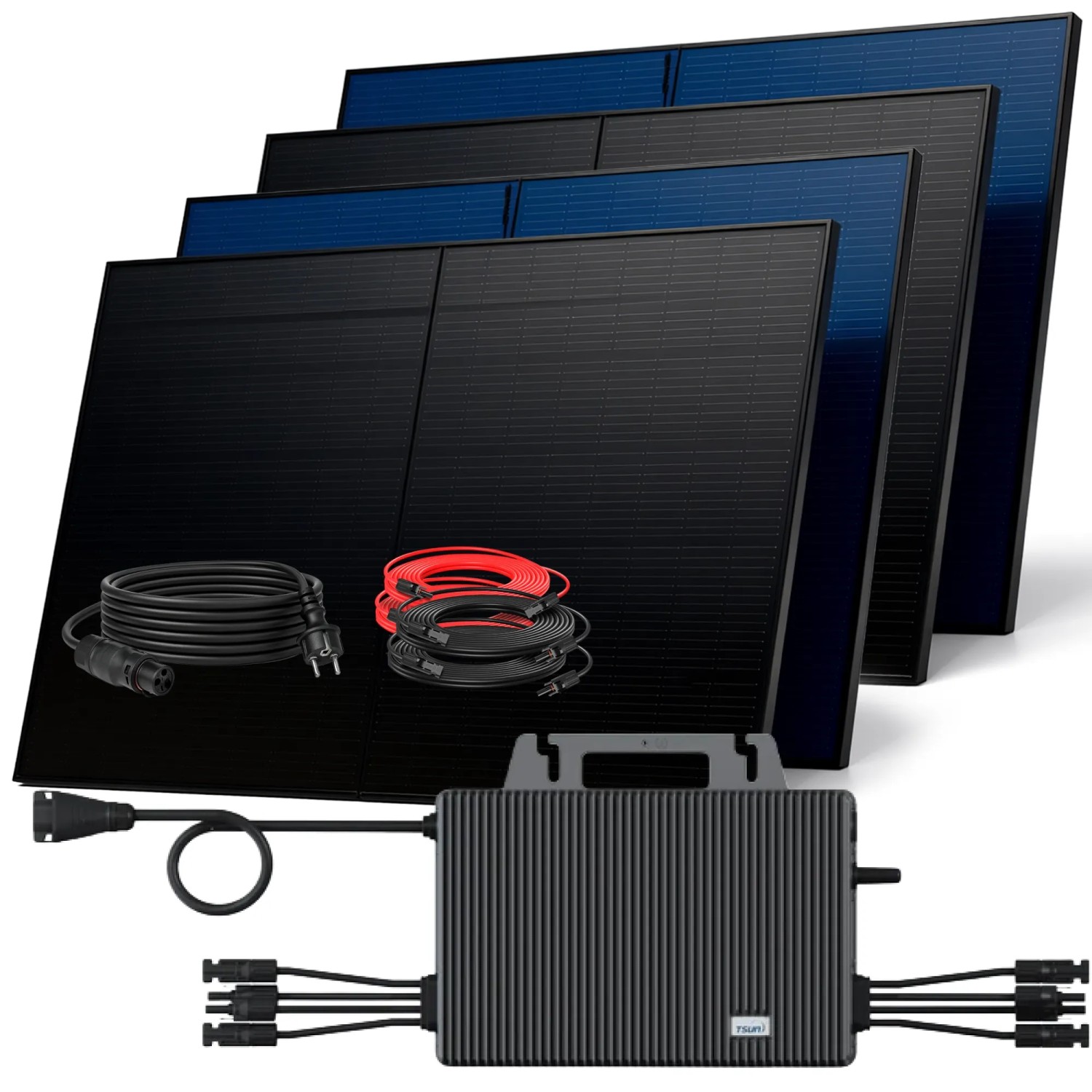 SUNNIVA Balkonkraftwerk 2000W mit TSUN 2000W Wechselrichter inkl.5m Kabel 4x500 Solarmodule Bifazial Fullblack Glas