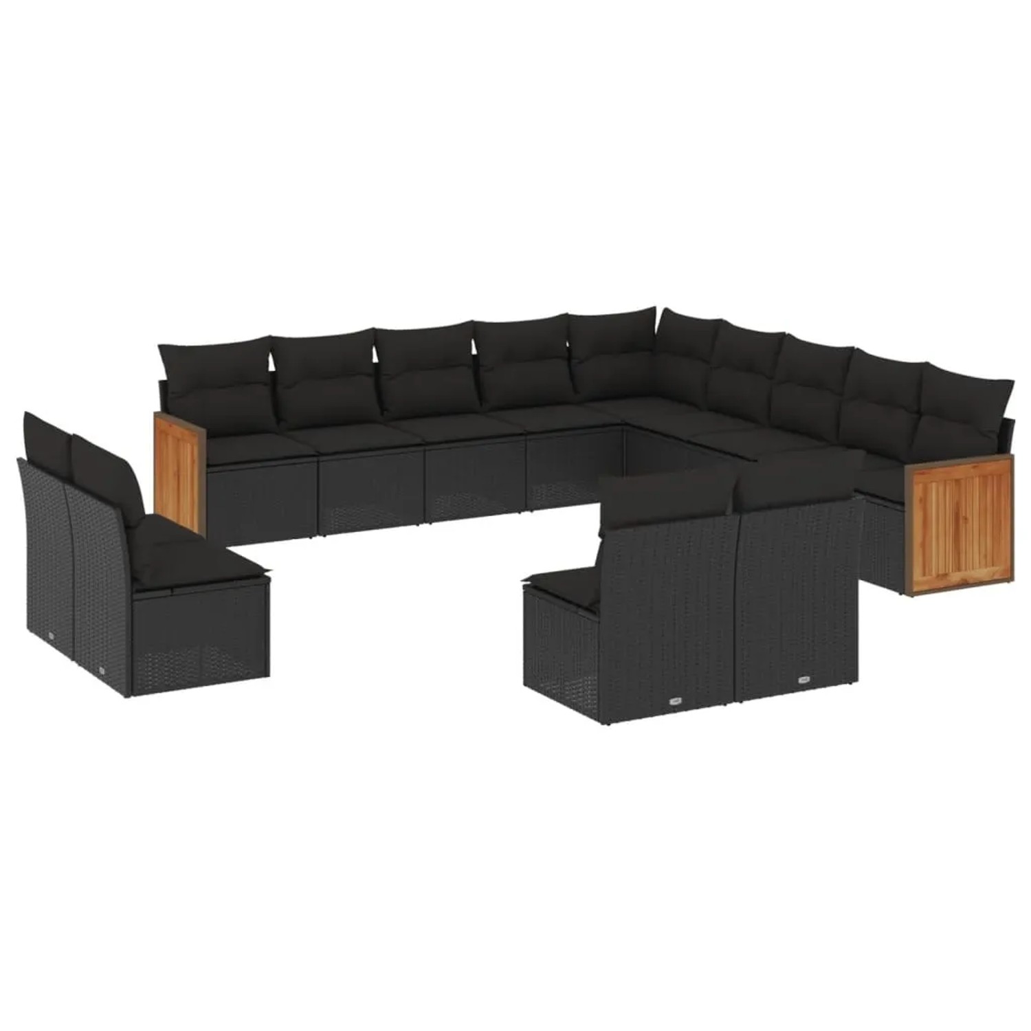 vidaXL 13-Tlg Garten-Sofagarnitur mit Kissen Schwarz Poly Rattan 3260564