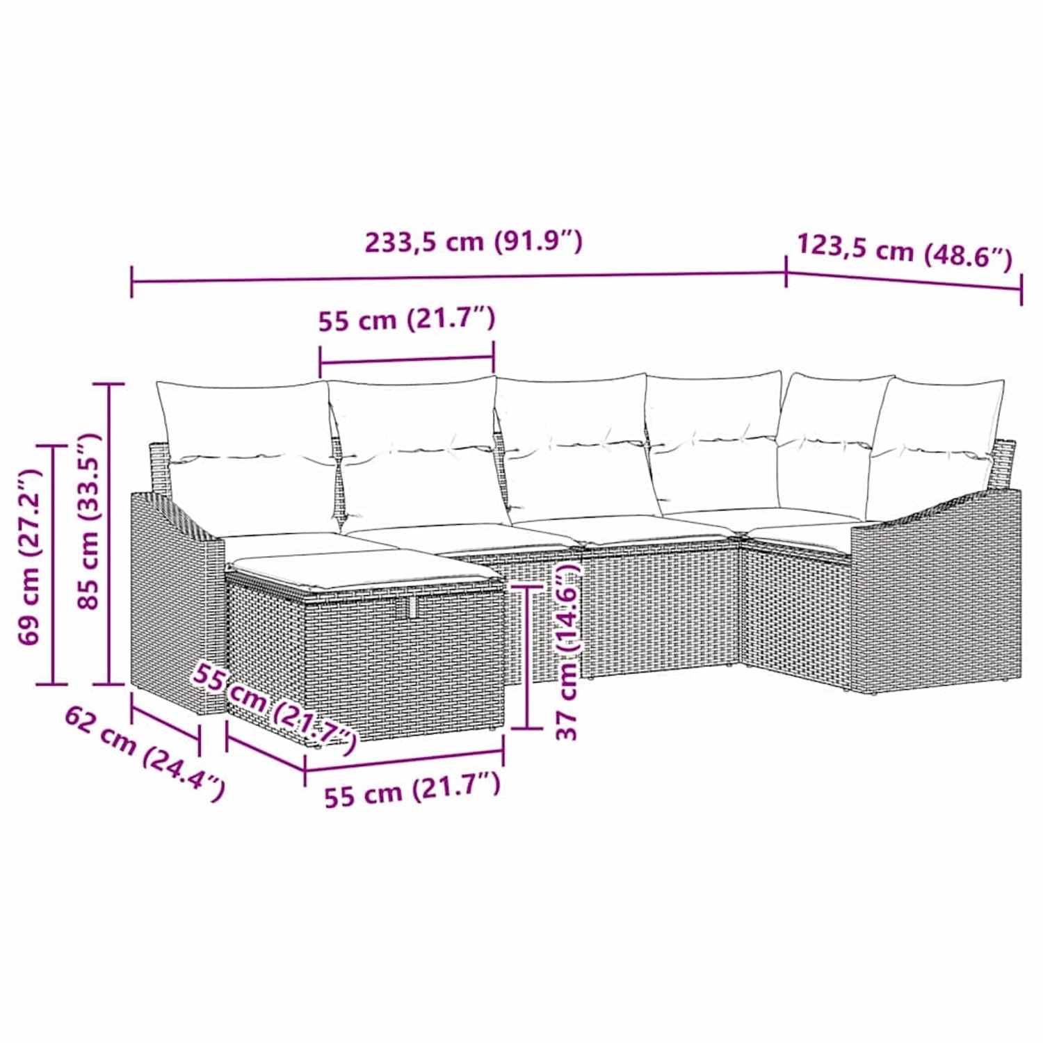 vidaXL Gartenmöbel-Set, 6-teilig, beige-grau, mit Maßen. Ideal für Terrasse und Garten.