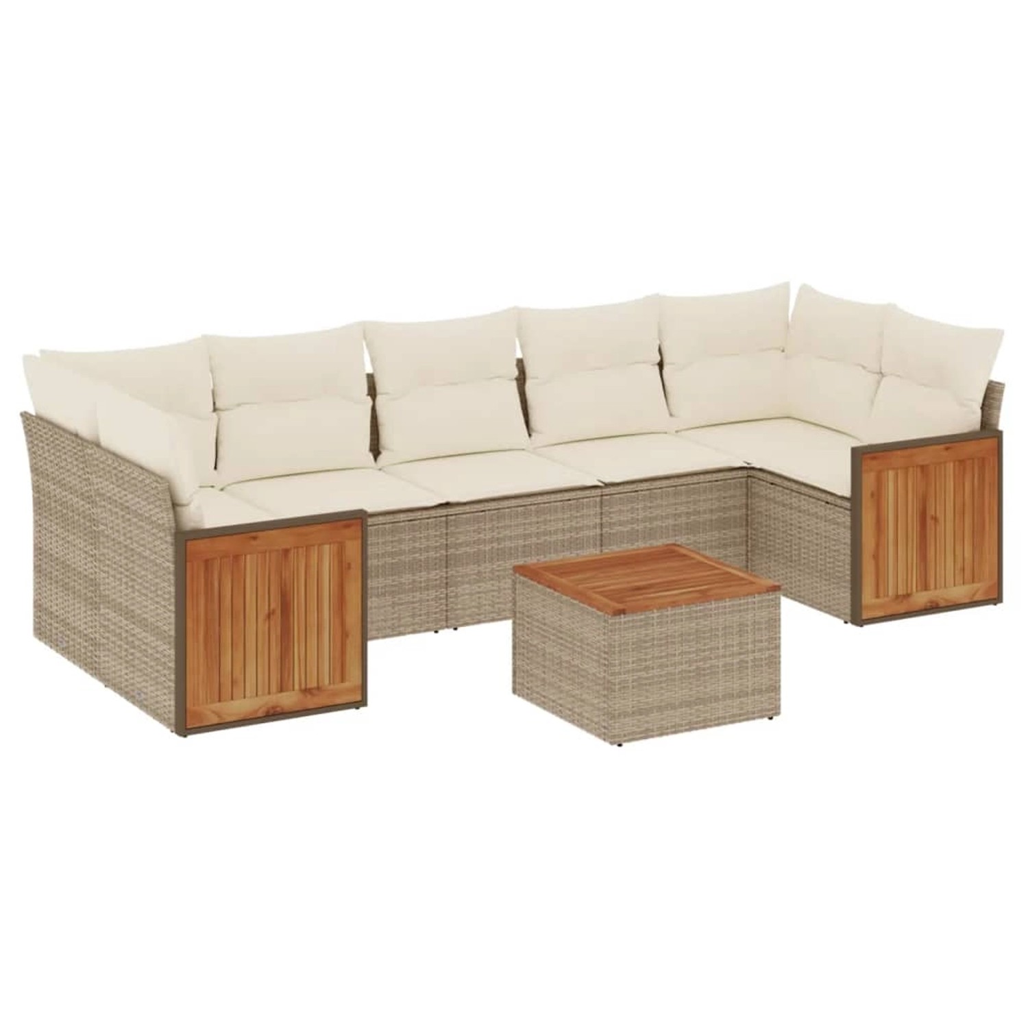 vidaXL 8-Tlg Garten-Sofagarnitur mit Kissen Beige Poly Rattan 3227493