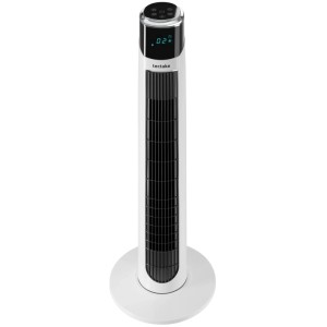 Weißer Tectake Turmventilator Arktis mit 90° Schwenkfunktion und LED-Display.
