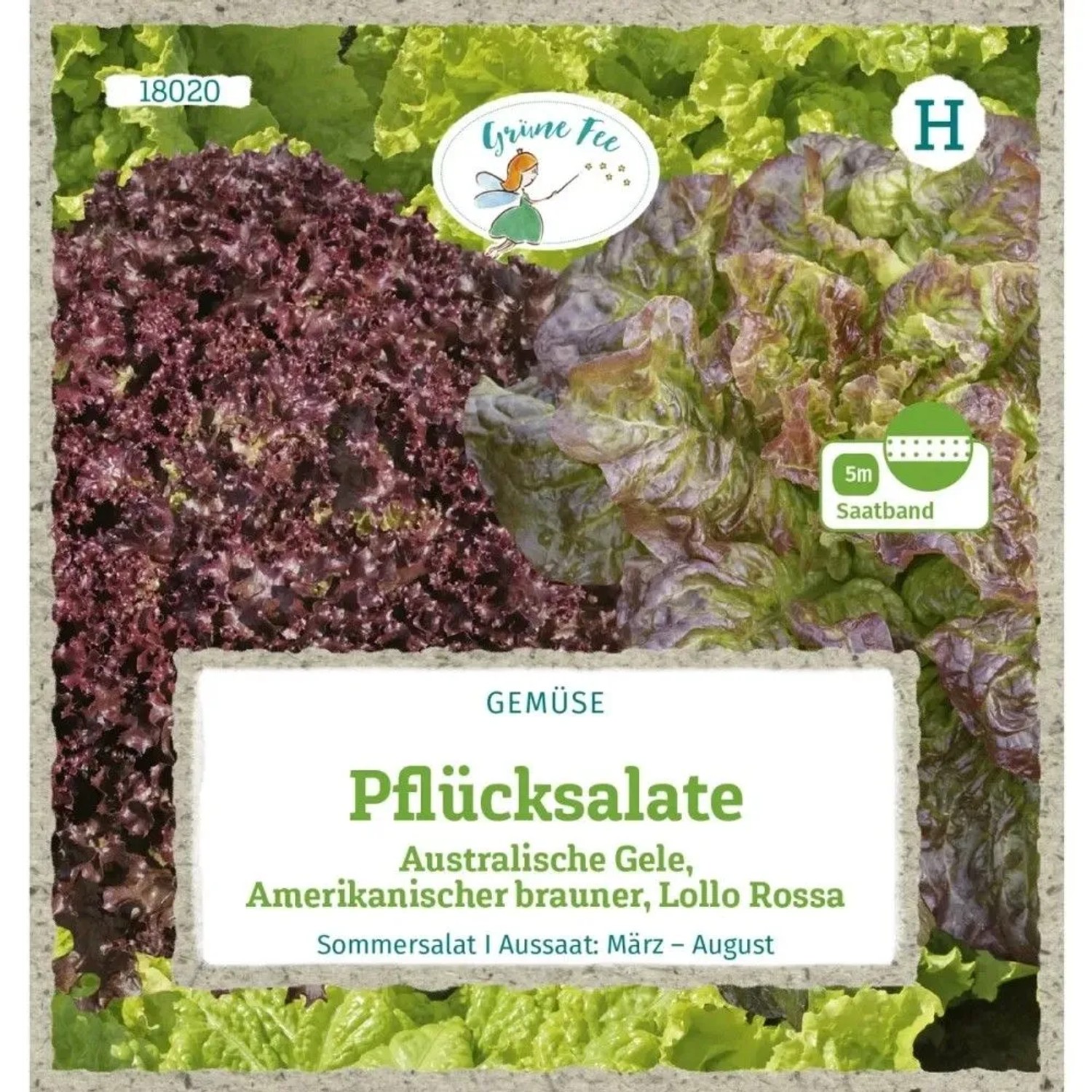Grüne Fee Pflücksalat Saatband mit 3 Sorten: roter, rot-grüner und grüner Salat. 5m Saatgut für Blattgemüse.