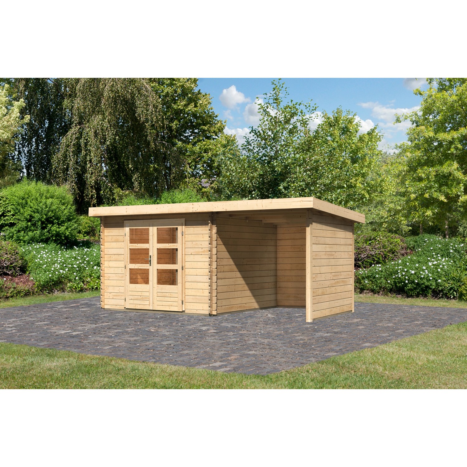 Karibu Holz-Gartenhaus Ängelholm Natur Pultdach Unbehandelt 280 cm x 280 cm günstig online kaufen