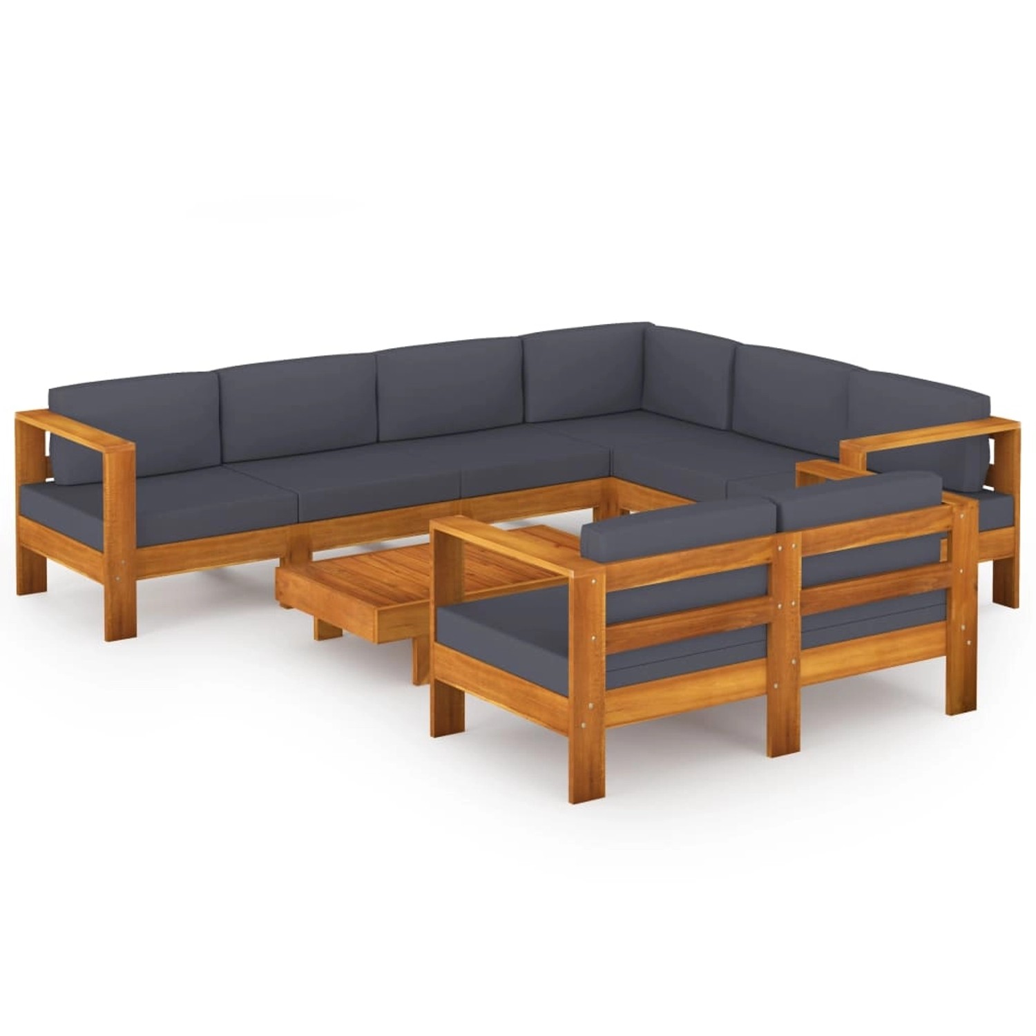 vidaXL 8-tlg Garten-Lounge-Set mit Dunkelgrauen Auflagen Akazienholz Modell 3