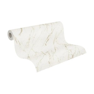 A.S. Création Vliestapete mit Marmoroptik in Weiß und Metallic-Gold auf Rolle.