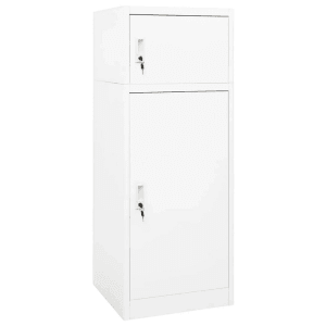 Weißer vidaXL Sattelschrank aus Stahl, 53x53x140 cm, mit zwei abschließbaren Fächern.