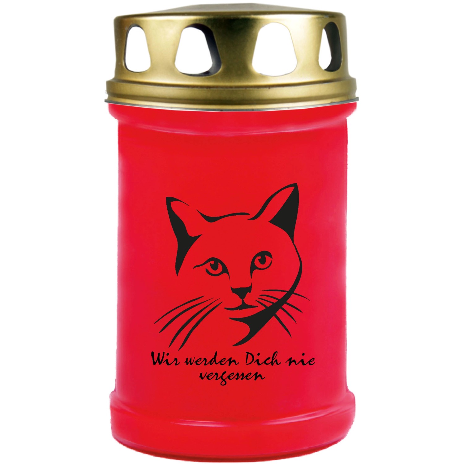 HS Candle Grabkerze Rot 48h Deckel Gold Katze 3 günstig online kaufen