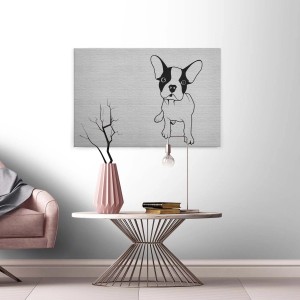 Wandbild mit Französischer Bulldogge in Schwarz-Weiß auf Leinwand in Steinoptik.