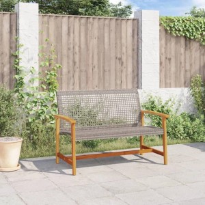 vidaXL Gartenbank Grau 112 cm Poly Rattan und Akazienholz 367599