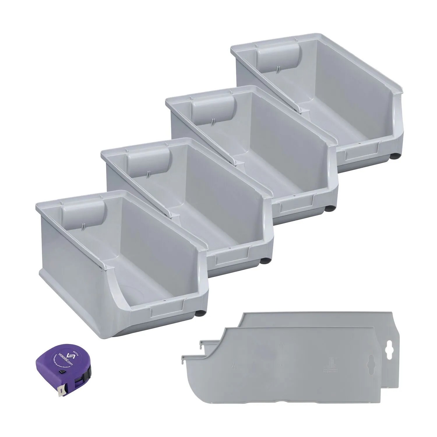 vasalat Set Stapelboxen Größe 4 355x205x150 mm Grau mit Trennsteg 4 Stück