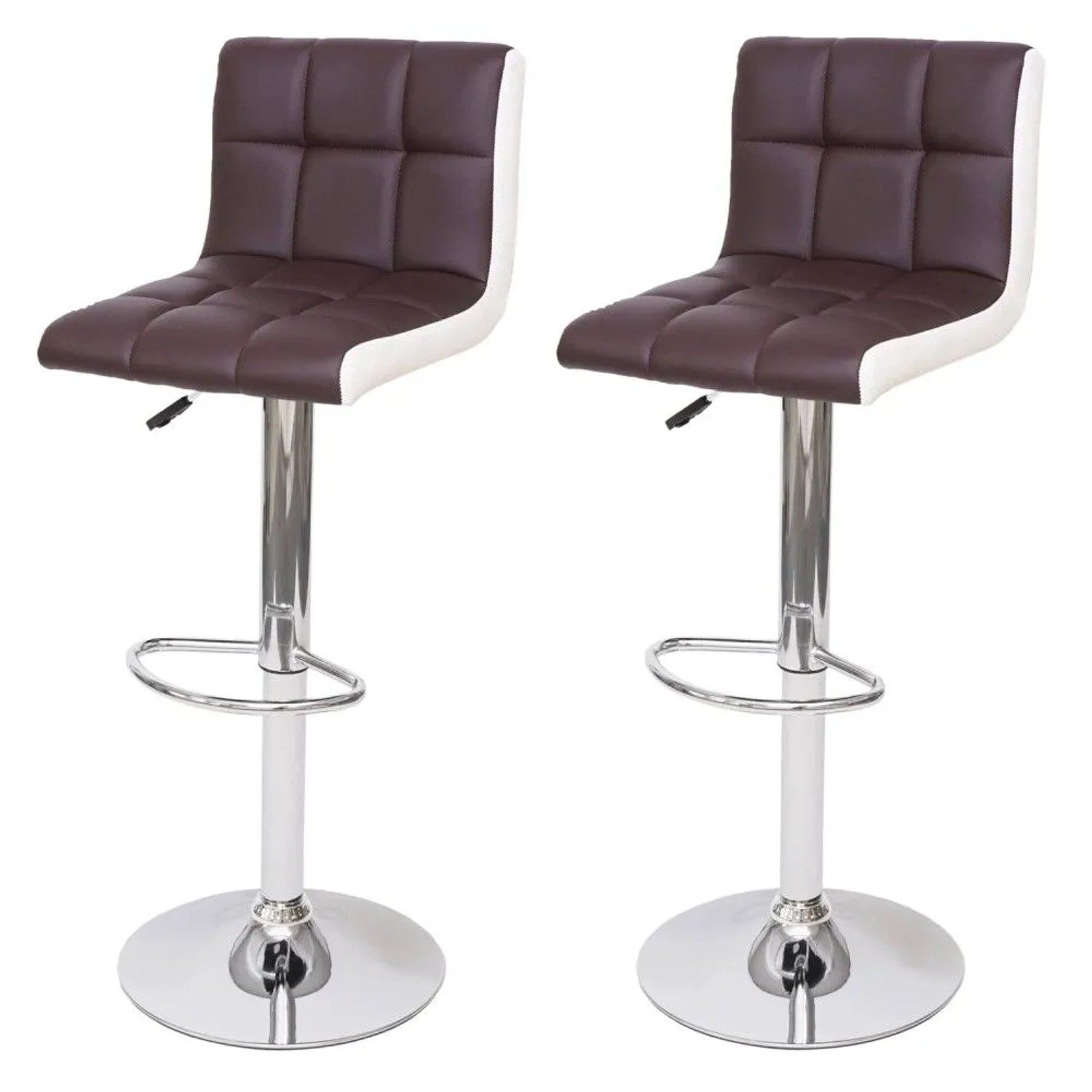 MCW Barhocker G87 2er-Set Kunstleder Braun-Weiß Chromfuß