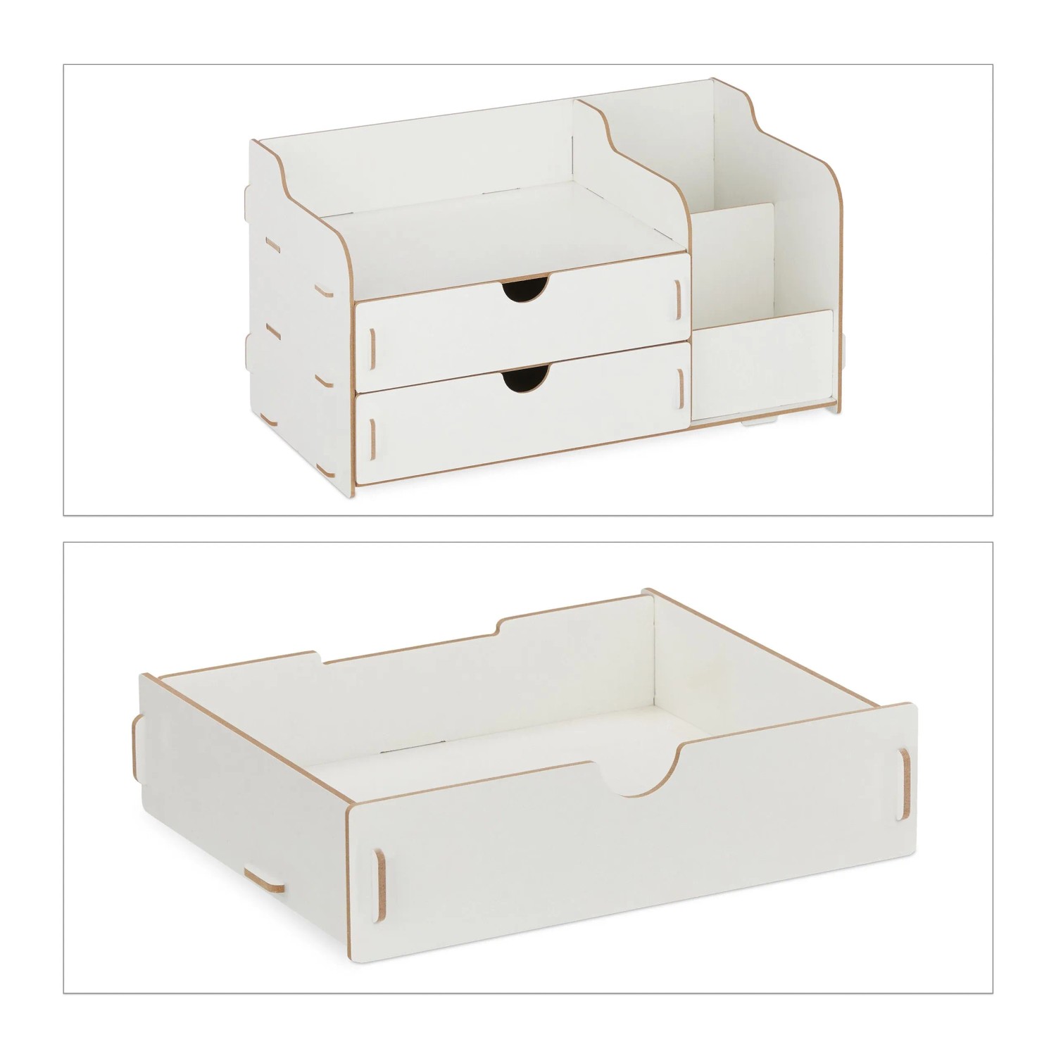 Relaxdays Schreibtisch Organizer mit Schubladen MDF Weiß 17 cm x 33 cm x 19 cm 1 kg