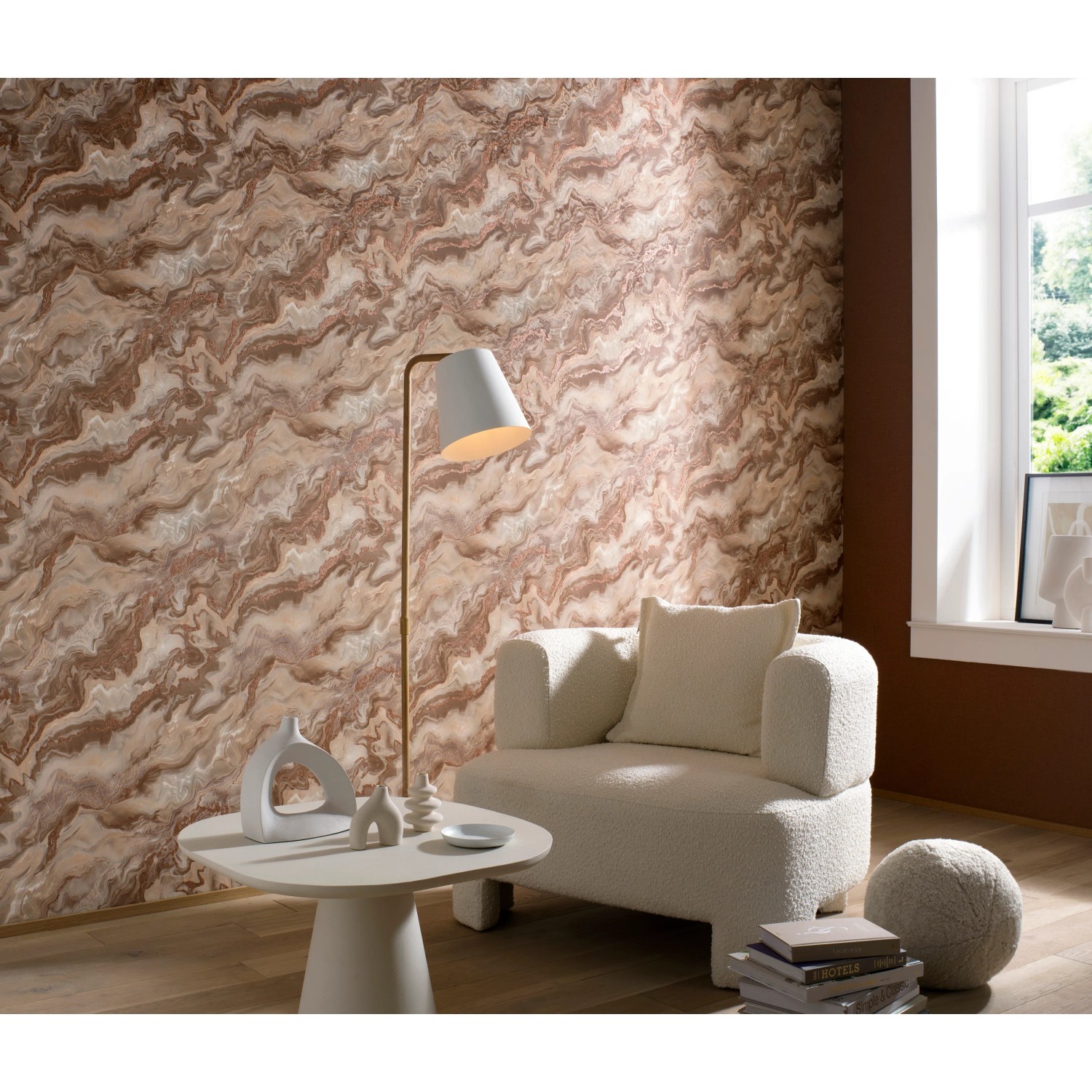 Erismann Vliestapete Elle Decoration 4 Mystic Spell Terracotta mit Marmor-Optik.
