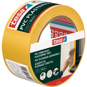 Gelbes Tesa PVC Putzband, 33 m x 50 mm, für den Außenbereich.