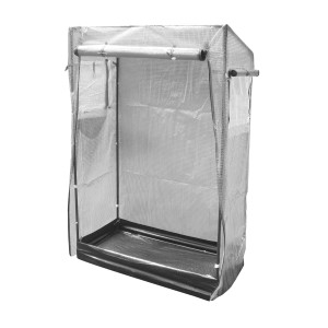 Foliengewächshaus für Tomaten, 169x100x60 cm, mit aufrollbarer Tür und Seitenfenstern.