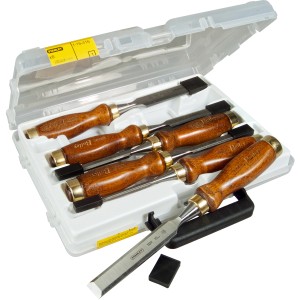 Stanley Bailey Stechbeitel Set, 6-teilig im Koffer. Hobel & Beitel mit Holzgriff.
