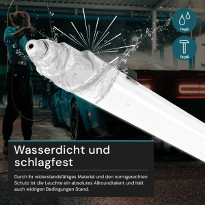 LUXULA LED Feuchtraumleuchte (120cm) im Einsatz: Spritzwassergeschützt und stoßfest.