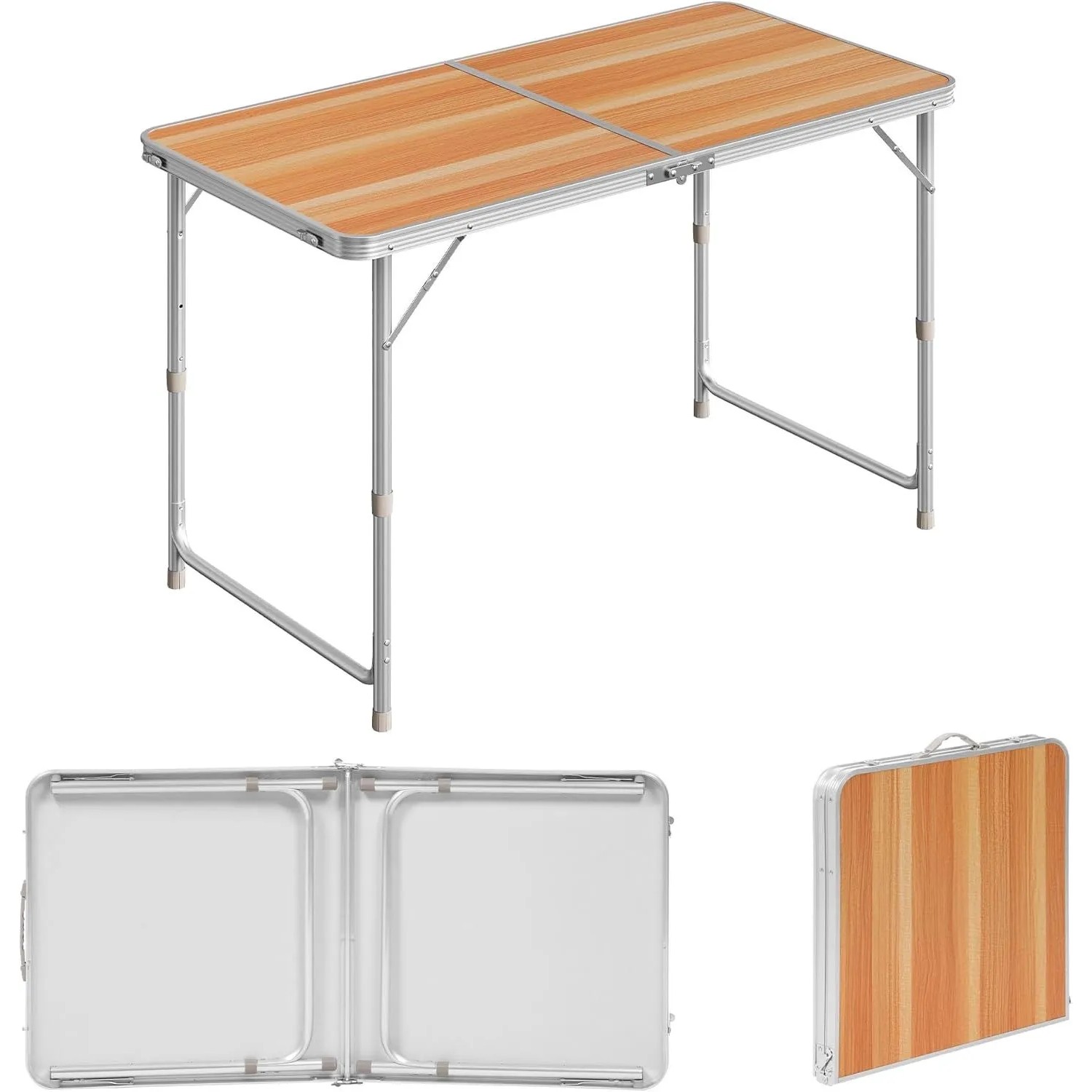 WOLTU Campingtisch Klapptisch Gartentisch Höhenverstellbar Hell Eiche