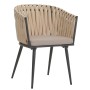 Gartenstuhl-Set mit Seilgeflecht in Creme und hellbraunem Kissen, Aluminiumgestell.