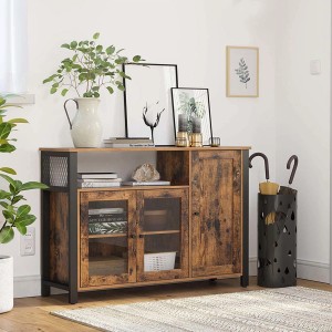 Vasagle Küchenschrank in Braun-Schwarz mit 3 Türen, 110x75x33cm, im Wohnzimmer.