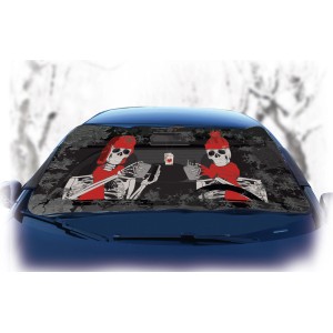 Frontscheibenabdeckung Winter mit Skelett-Motiv, 150x70 cm, für Autos. Schutz vor Eis und Schnee.