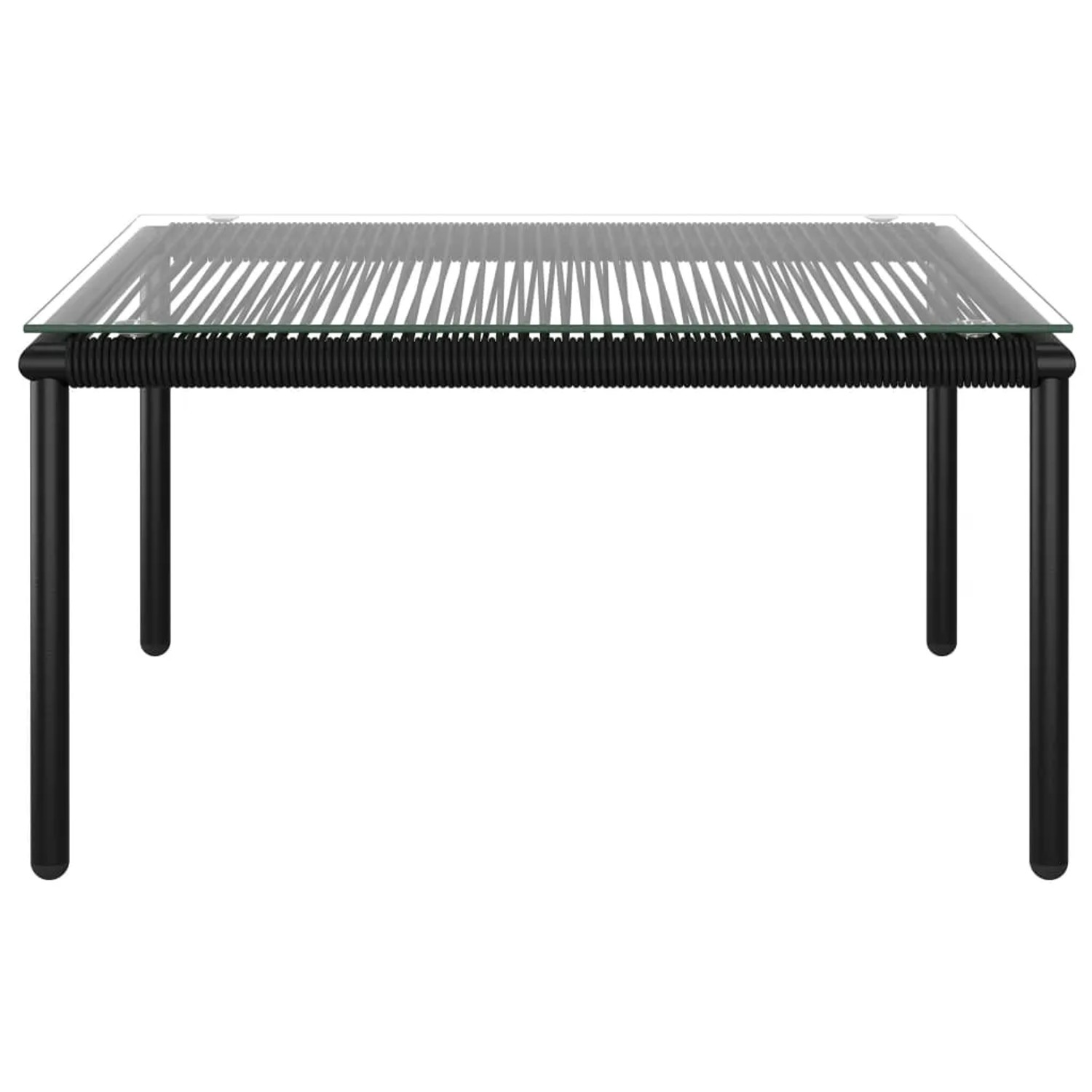Schwarzer Couchtisch aus PVC und Glas, Teil des vidaXL Garten-Lounge-Sets.